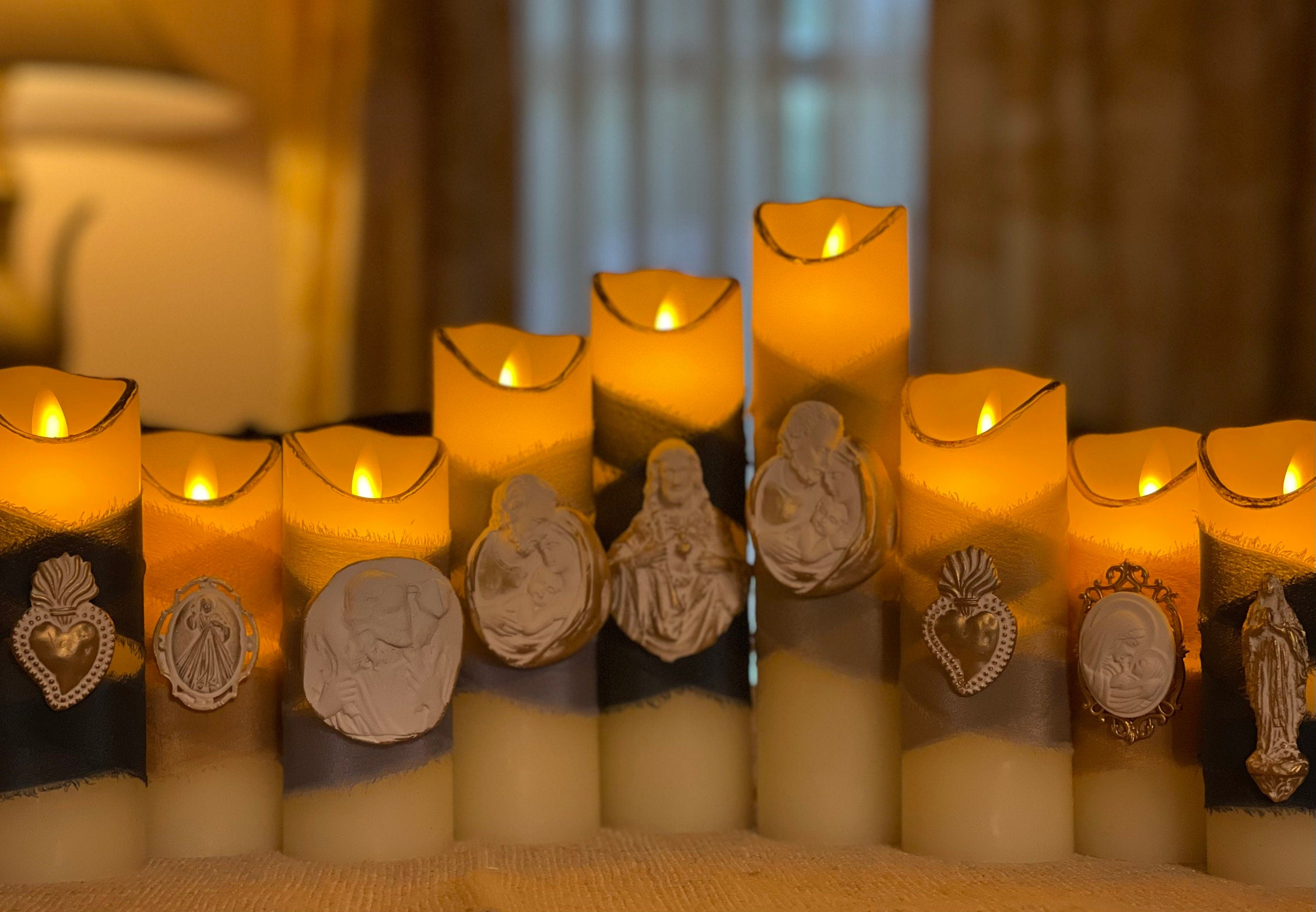 Battery Operated Prayer Candle with Ribbon & Intaglio