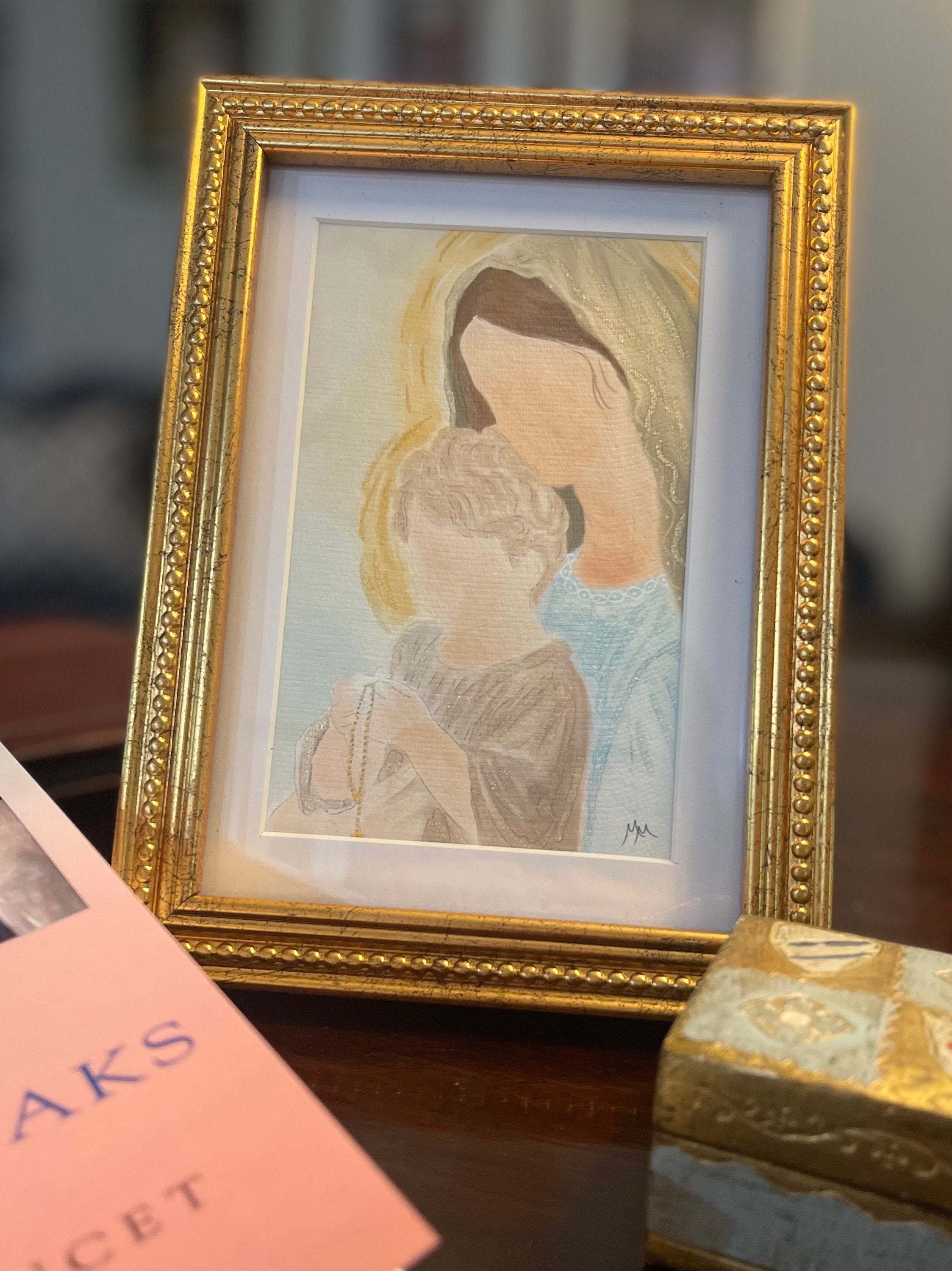 Teaching the Rosary Framed Watercolor Art