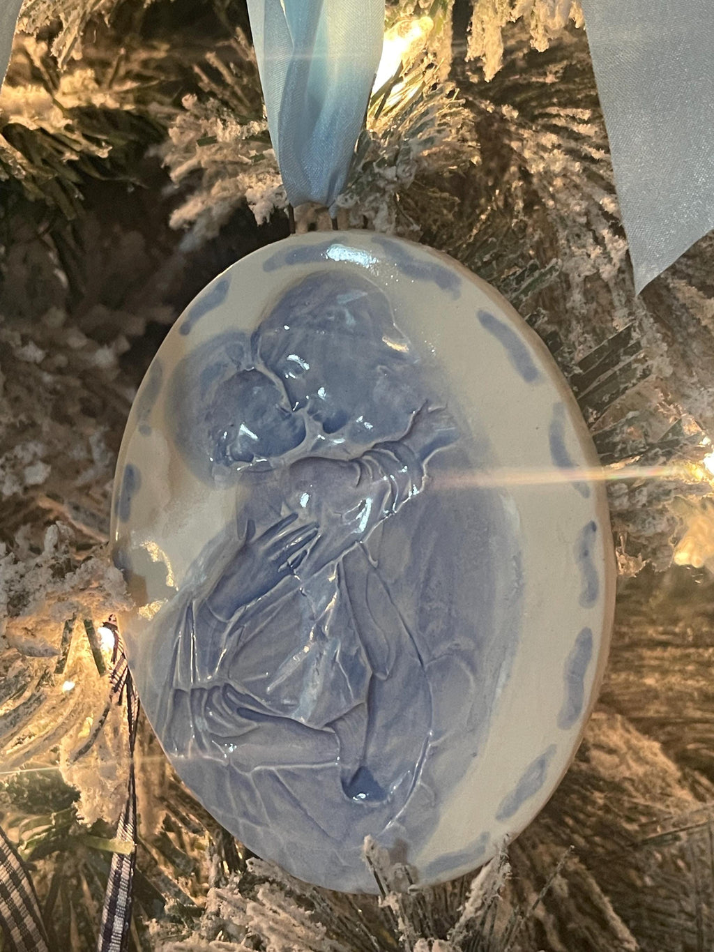 Mother and Child porcelain ceramic ornament.