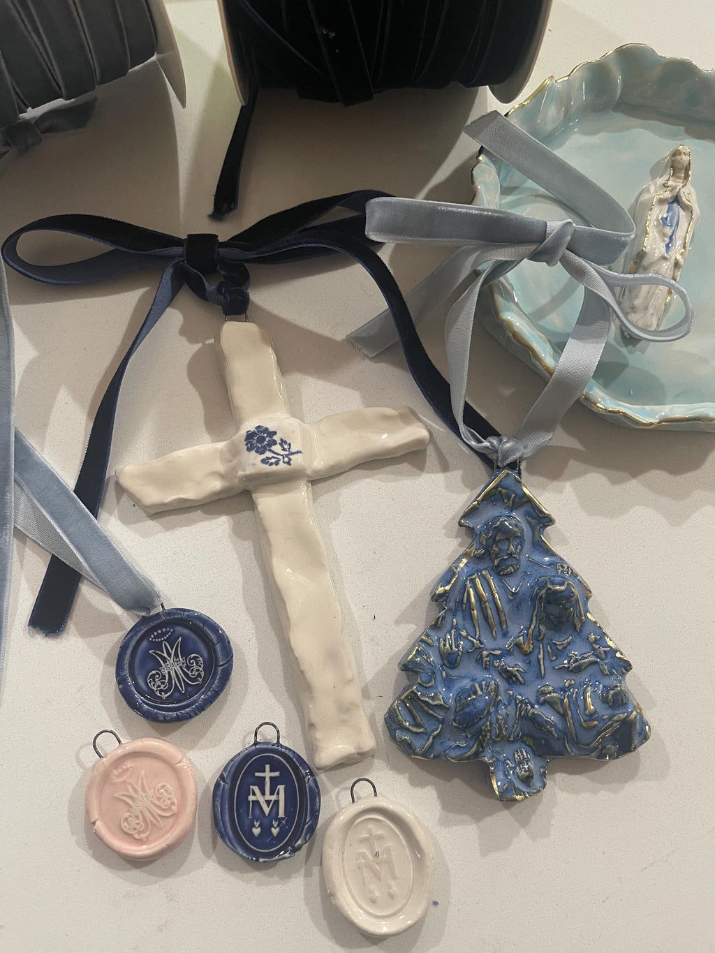 Marian & Sacred Heart Glass Pendants