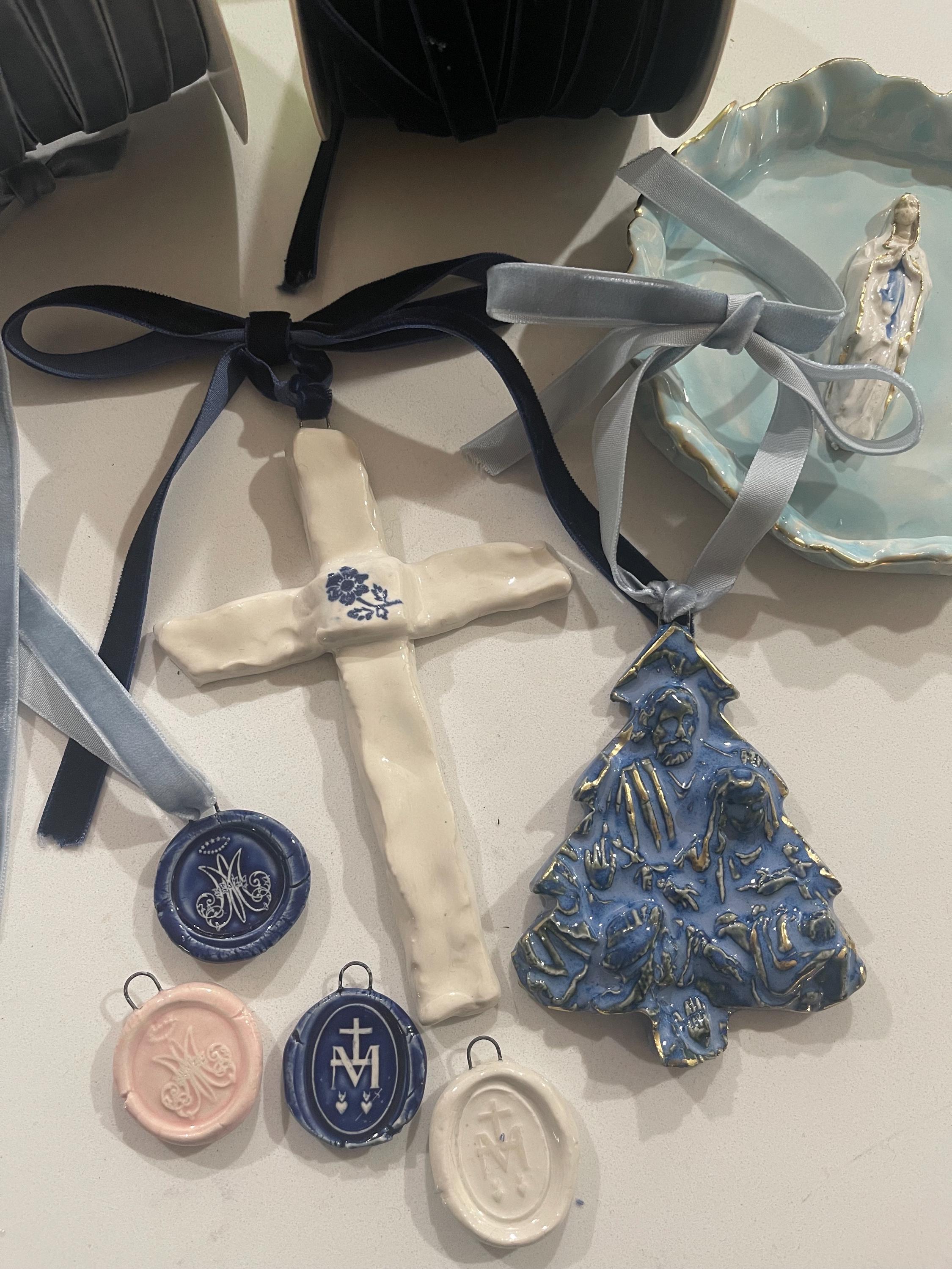 Marian & Sacred Heart Glass Pendants
