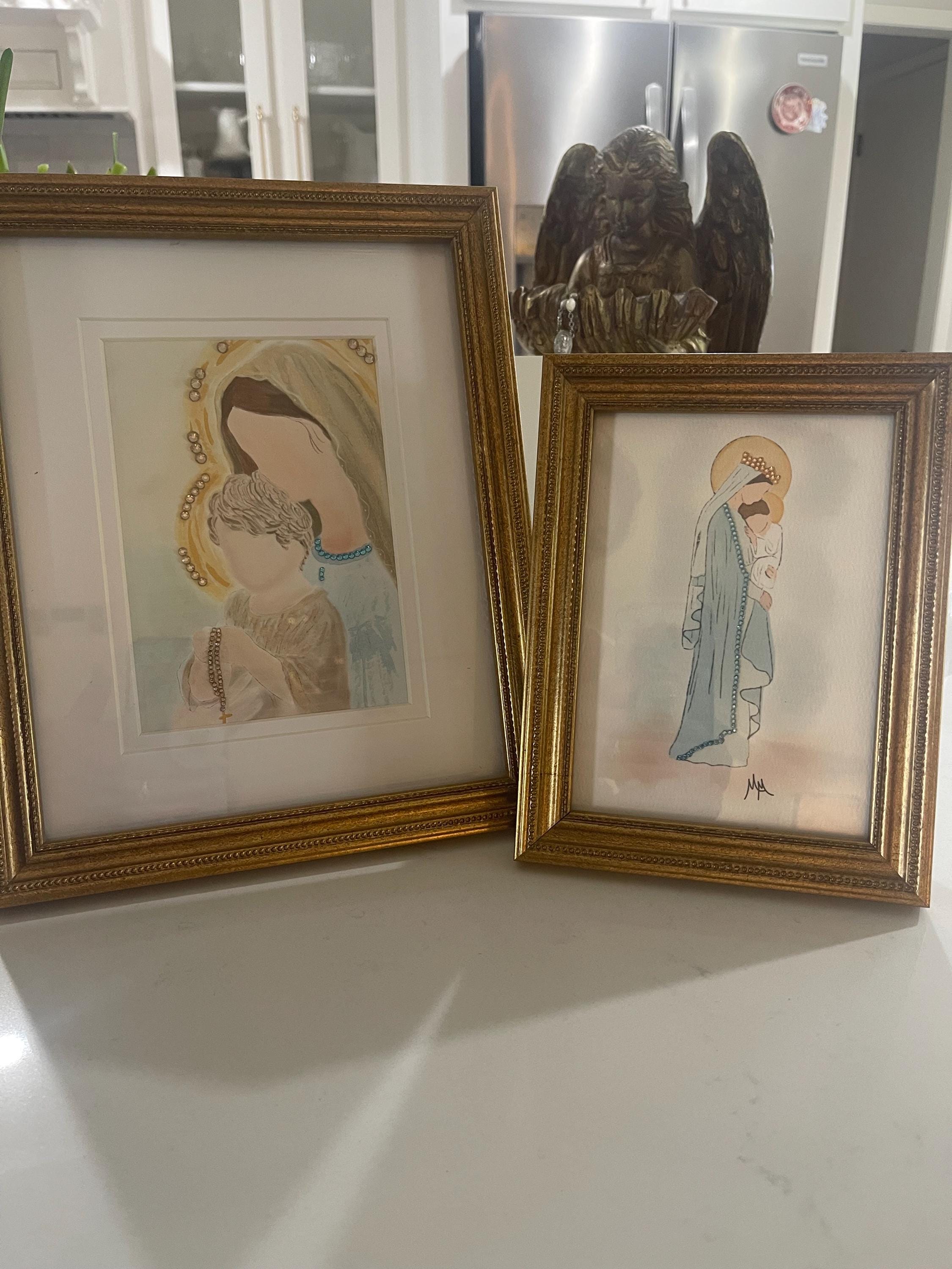 Framed and Jeweled watercolor of “Learning to Pray”.