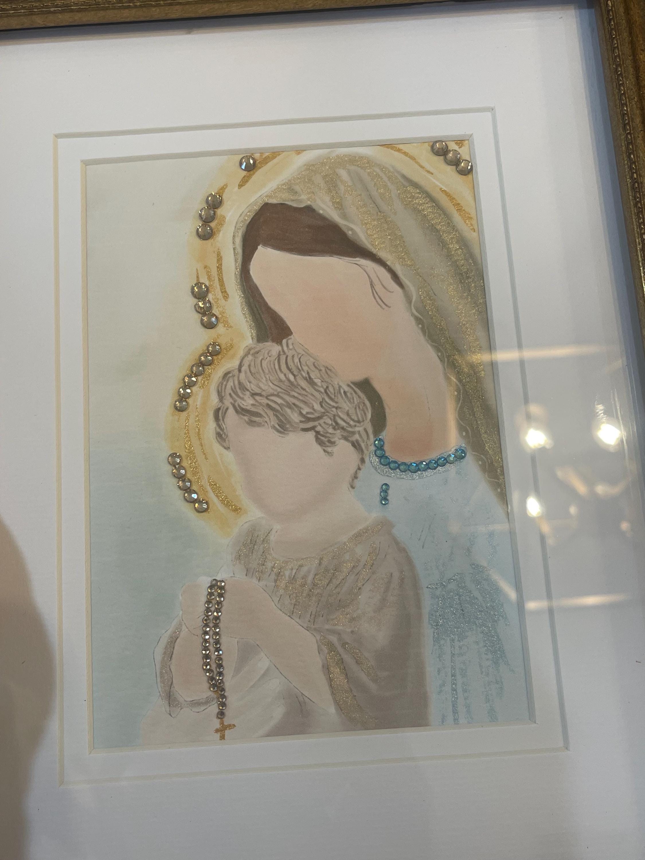 Framed and Jeweled watercolor of “Learning to Pray”.