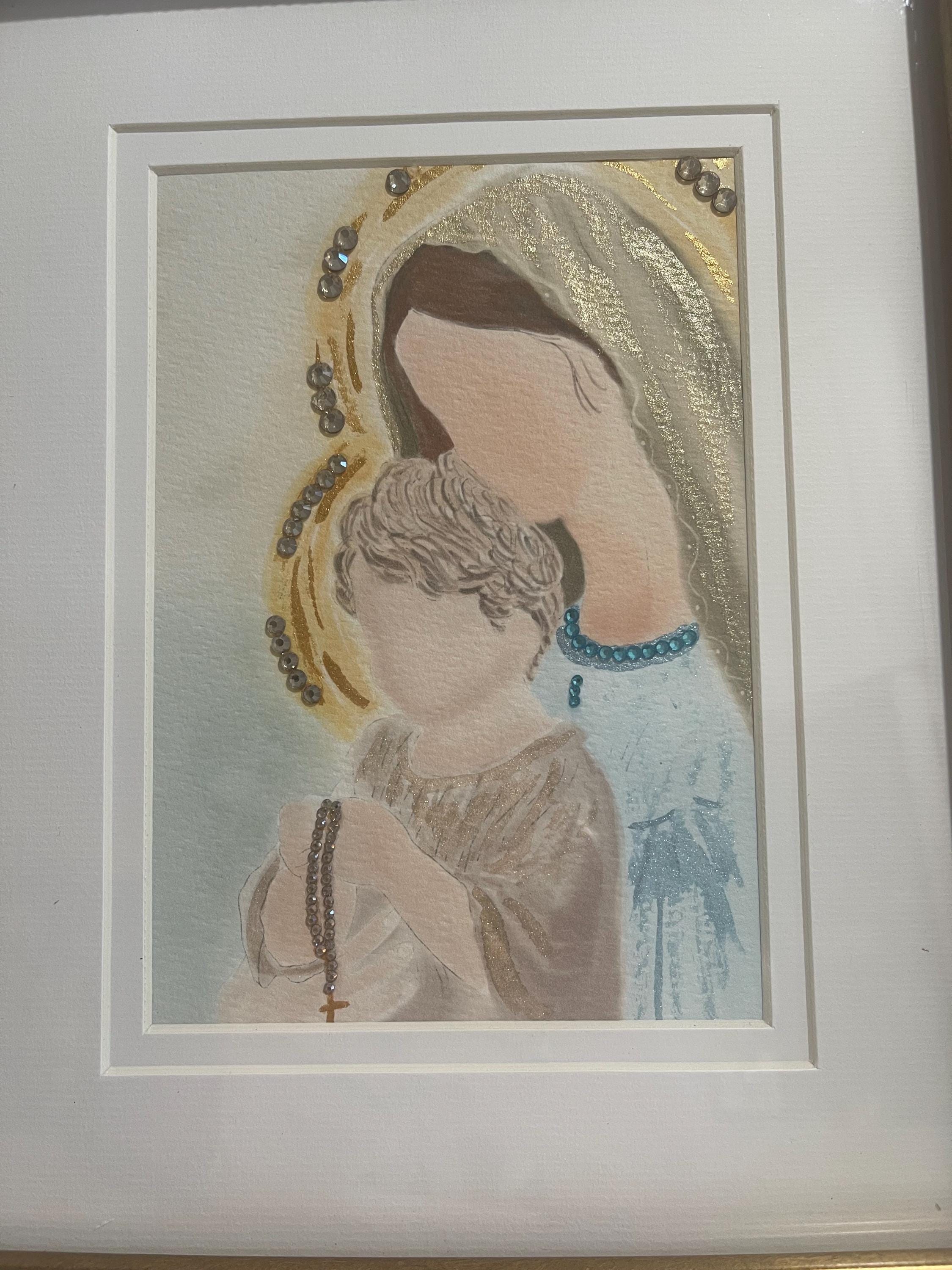 Framed and Jeweled watercolor of “Learning to Pray”.